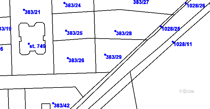 Parcela st. 383/29 v KÚ Hořelice, Katastrální mapa