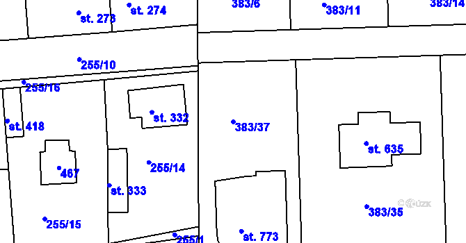 Parcela st. 383/37 v KÚ Hořelice, Katastrální mapa