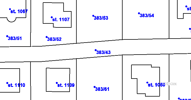 Parcela st. 383/43 v KÚ Hořelice, Katastrální mapa