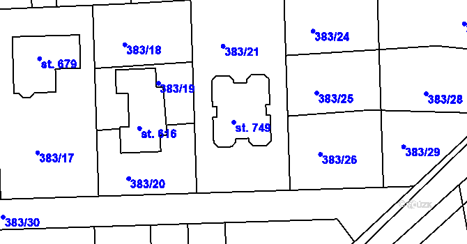 Parcela st. 749 v KÚ Hořelice, Katastrální mapa