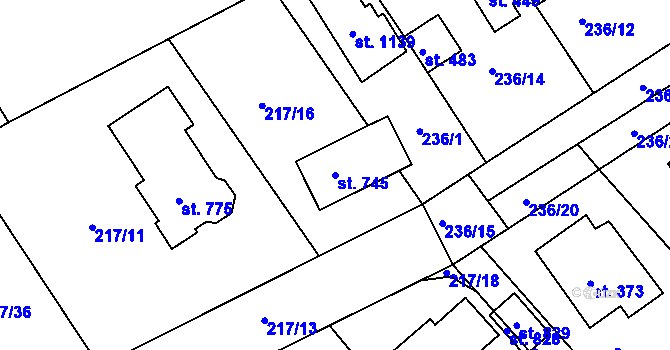Parcela st. 745 v KÚ Hořelice, Katastrální mapa