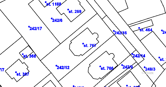 Parcela st. 767 v KÚ Hořelice, Katastrální mapa