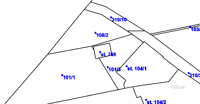 Parcela st. 769 v KÚ Hořelice, Katastrální mapa