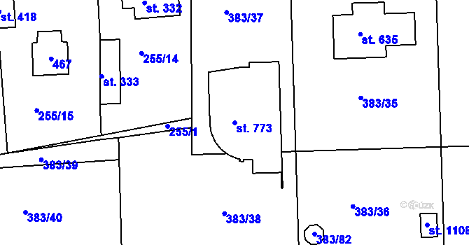 Parcela st. 773 v KÚ Hořelice, Katastrální mapa