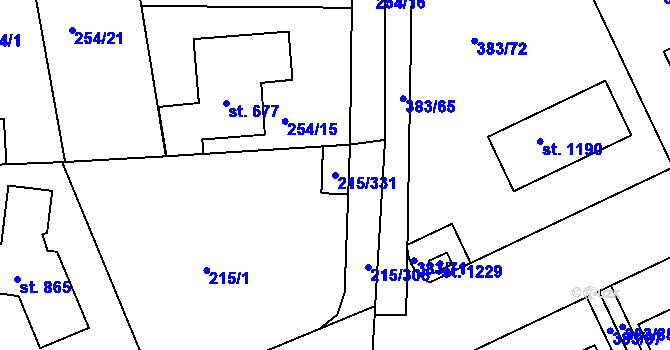 Parcela st. 215/331 v KÚ Hořelice, Katastrální mapa