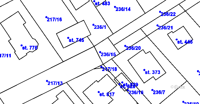 Parcela st. 236/15 v KÚ Hořelice, Katastrální mapa