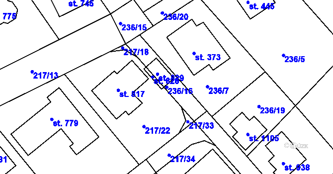 Parcela st. 236/16 v KÚ Hořelice, Katastrální mapa