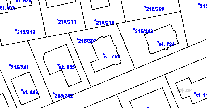 Parcela st. 752 v KÚ Hořelice, Katastrální mapa