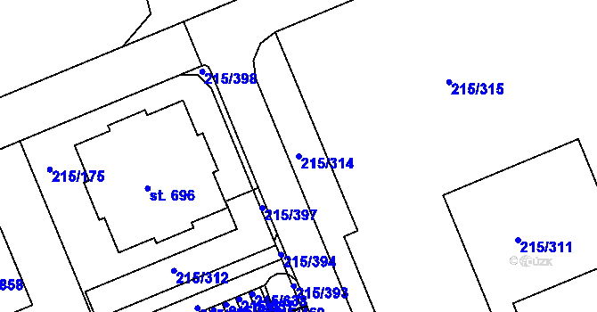 Parcela st. 215/314 v KÚ Hořelice, Katastrální mapa