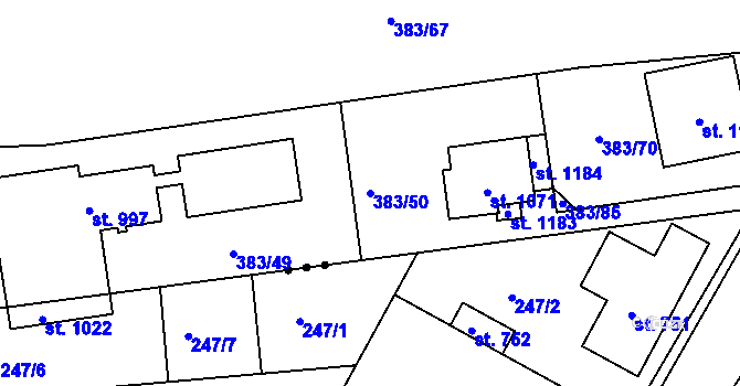Parcela st. 383/50 v KÚ Hořelice, Katastrální mapa