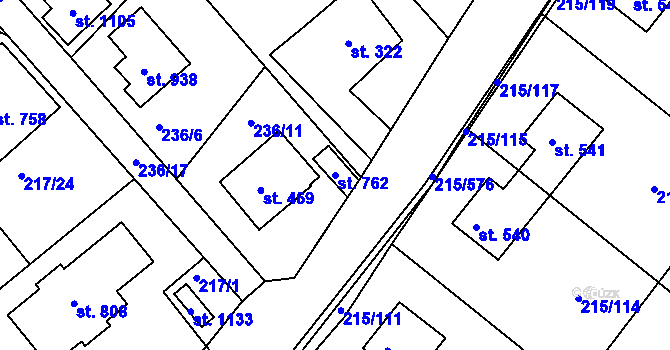 Parcela st. 762 v KÚ Hořelice, Katastrální mapa