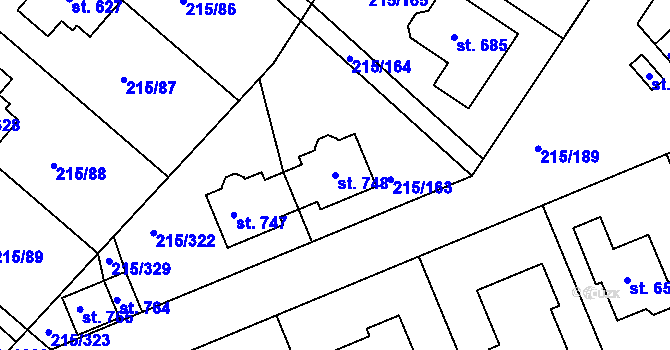 Parcela st. 748 v KÚ Hořelice, Katastrální mapa