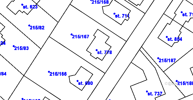Parcela st. 778 v KÚ Hořelice, Katastrální mapa