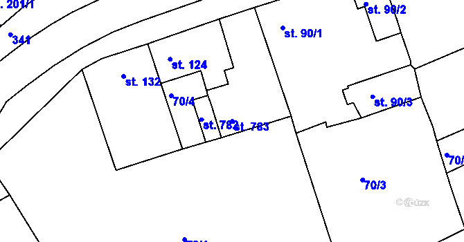 Parcela st. 783 v KÚ Hořelice, Katastrální mapa