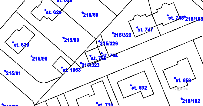 Parcela st. 764 v KÚ Hořelice, Katastrální mapa