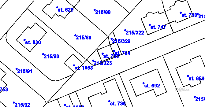 Parcela st. 765 v KÚ Hořelice, Katastrální mapa