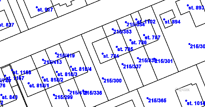 Parcela st. 784 v KÚ Hořelice, Katastrální mapa