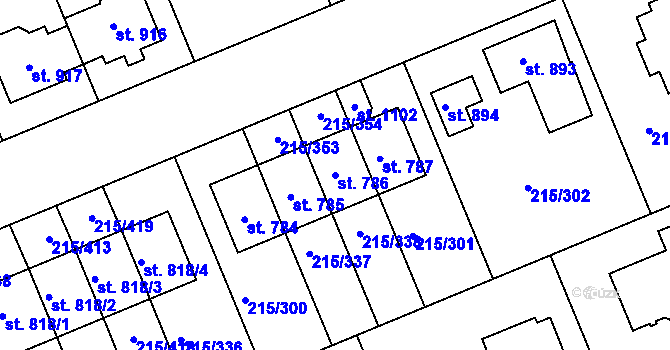 Parcela st. 786 v KÚ Hořelice, Katastrální mapa