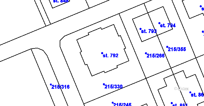 Parcela st. 792 v KÚ Hořelice, Katastrální mapa