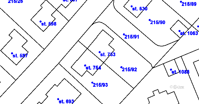 Parcela st. 753 v KÚ Hořelice, Katastrální mapa