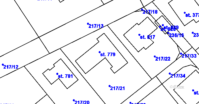 Parcela st. 779 v KÚ Hořelice, Katastrální mapa