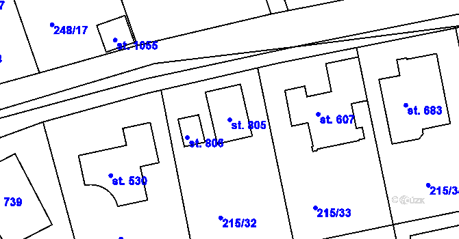 Parcela st. 805 v KÚ Hořelice, Katastrální mapa