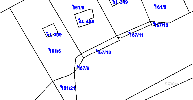 Parcela st. 167/10 v KÚ Hořelice, Katastrální mapa