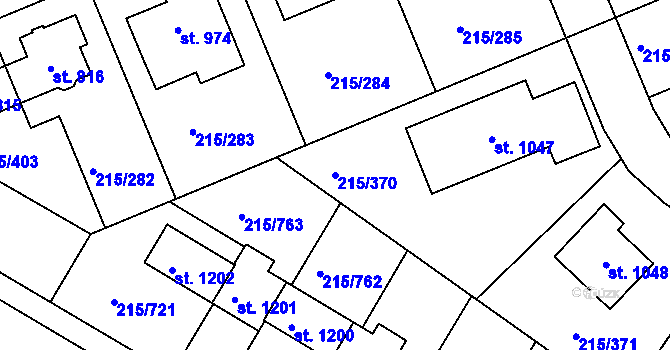 Parcela st. 215/370 v KÚ Hořelice, Katastrální mapa