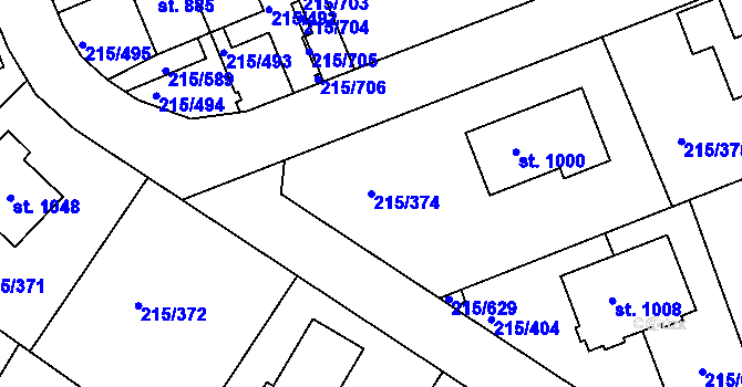Parcela st. 215/374 v KÚ Hořelice, Katastrální mapa