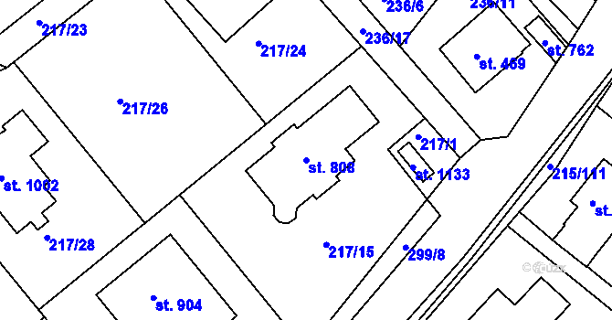 Parcela st. 808 v KÚ Hořelice, Katastrální mapa