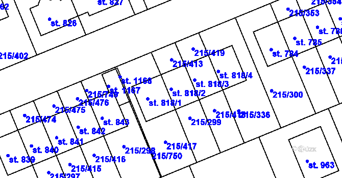 Parcela st. 818/2 v KÚ Hořelice, Katastrální mapa