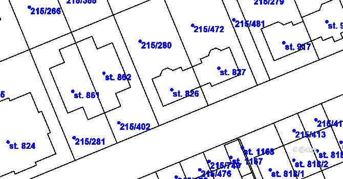 Parcela st. 826 v KÚ Hořelice, Katastrální mapa
