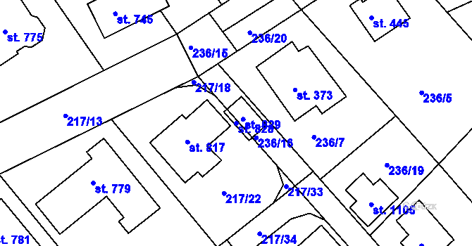 Parcela st. 828 v KÚ Hořelice, Katastrální mapa