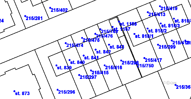 Parcela st. 842 v KÚ Hořelice, Katastrální mapa
