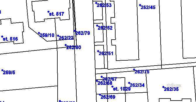 Parcela st. 262/51 v KÚ Hořelice, Katastrální mapa