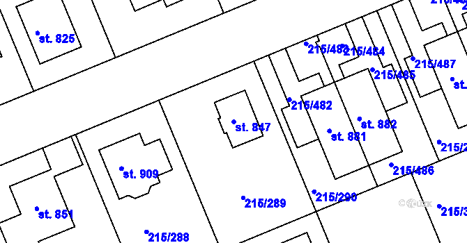 Parcela st. 847 v KÚ Hořelice, Katastrální mapa