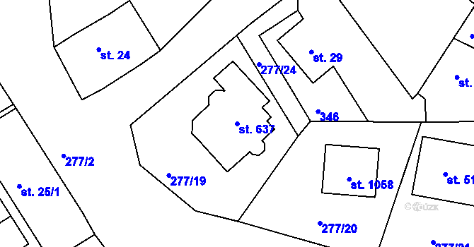 Parcela st. 637 v KÚ Hořelice, Katastrální mapa