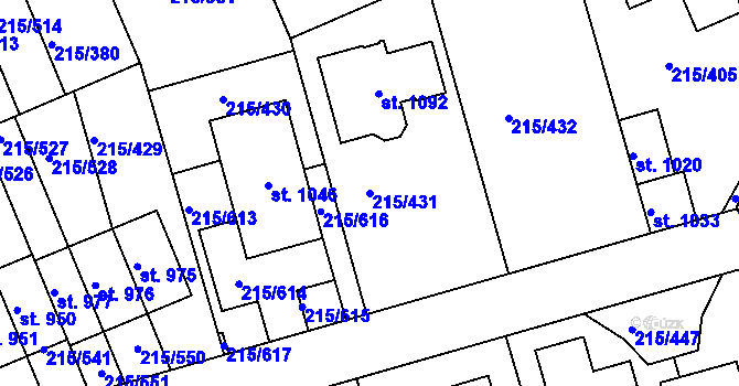 Parcela st. 215/431 v KÚ Hořelice, Katastrální mapa