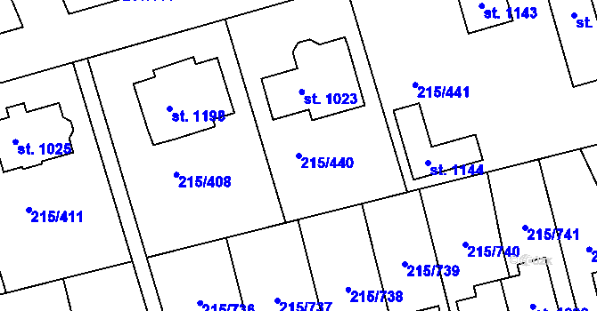 Parcela st. 215/440 v KÚ Hořelice, Katastrální mapa