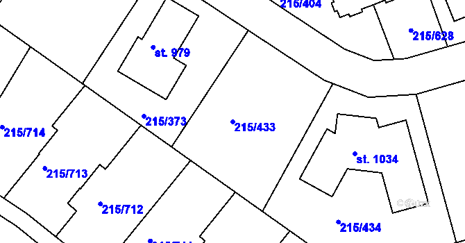 Parcela st. 215/433 v KÚ Hořelice, Katastrální mapa