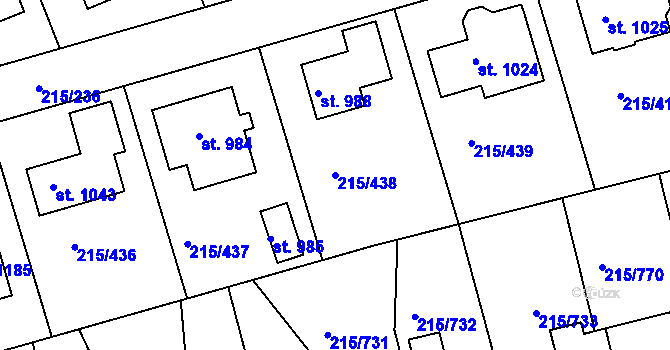 Parcela st. 215/438 v KÚ Hořelice, Katastrální mapa