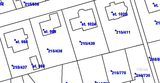 Parcela st. 215/439 v KÚ Hořelice, Katastrální mapa