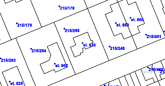 Parcela st. 876 v KÚ Hořelice, Katastrální mapa