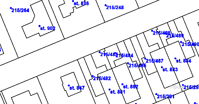 Parcela st. 215/483 v KÚ Hořelice, Katastrální mapa