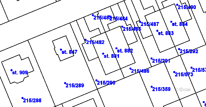Parcela st. 881 v KÚ Hořelice, Katastrální mapa