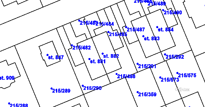 Parcela st. 882 v KÚ Hořelice, Katastrální mapa