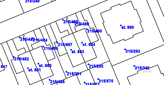 Parcela st. 884 v KÚ Hořelice, Katastrální mapa