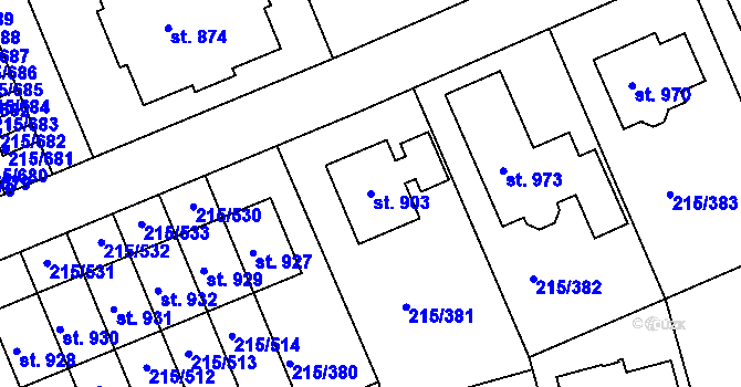 Parcela st. 903 v KÚ Hořelice, Katastrální mapa