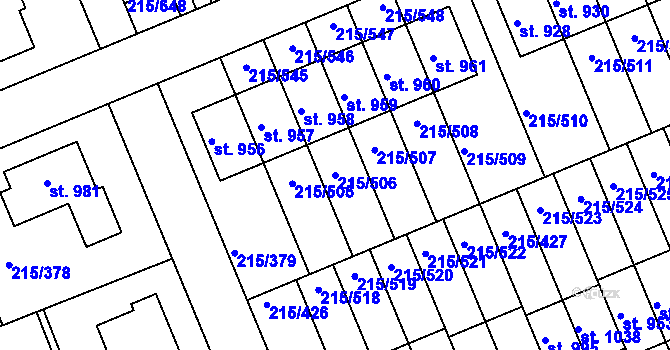 Parcela st. 215/506 v KÚ Hořelice, Katastrální mapa