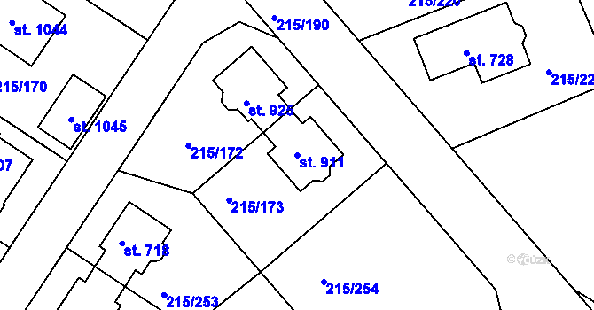 Parcela st. 911 v KÚ Hořelice, Katastrální mapa
